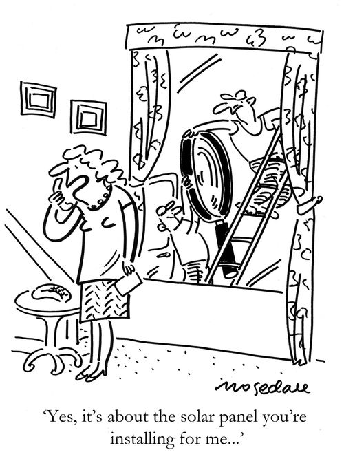 'Yes, it's about the solar panel you're installing for me...'