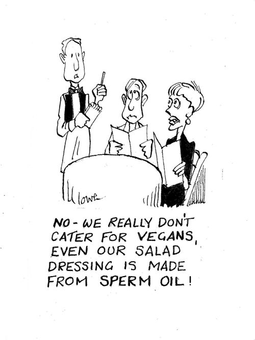 'No - we really don't cater for vegans, even our salad dressing is made from sperm oil!'