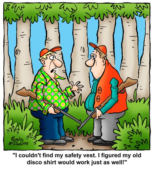 'I couldn't find my safety vest. I figured my old disco shirt would work just as well!'