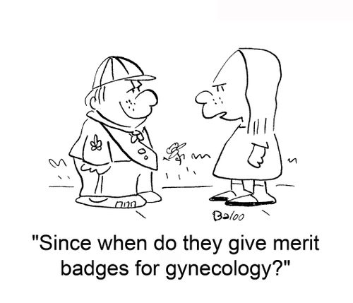 Since when do they give merit badges for gynecology?