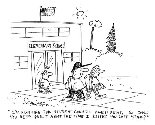 I'm running for student council president, so could you keep quiet about the time that I kissed you last year?