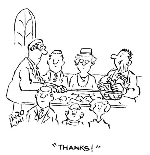 Man swiping money from the sunday collection and saying 'Thanks!'