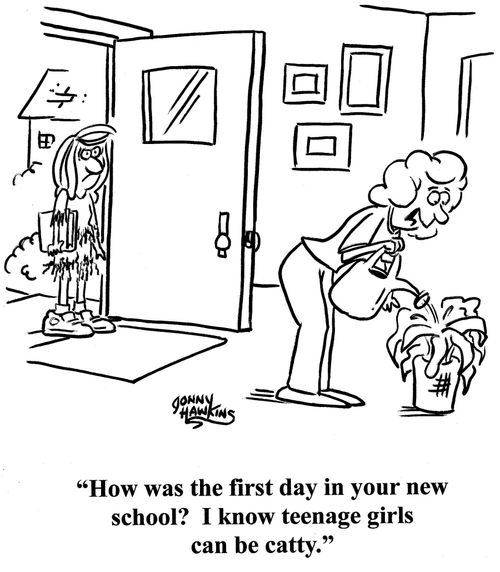 Mom to scratched up girl: 'How was your first day in your new school? I know teenage girls can be catty.'