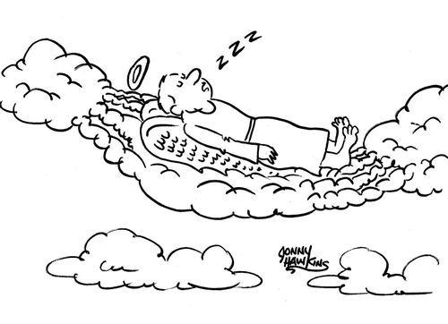 Angel sleeping on cloud-like hammock