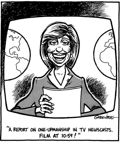 A report on one-upmanship in TV newscasts.