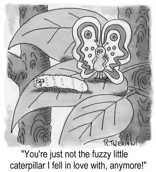 "You're just not the fuzzy caterpillar I fell in love with, anymore!"