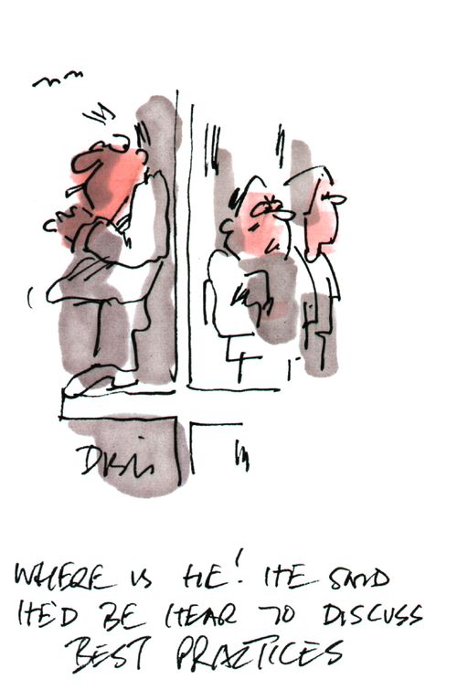 "Where is he, He said he would be here to discuss best pratices"