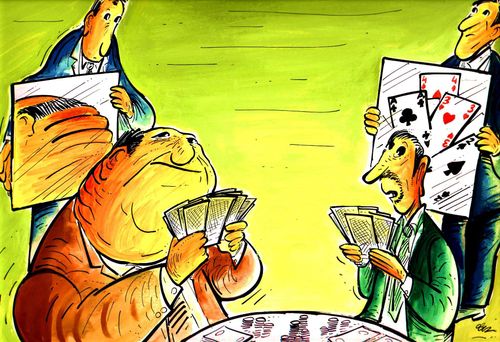 Card players play with huge mirrors behind their opponents cards to see their hands.