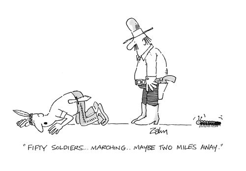 'Fifty soldiers...marching...maybe two miles away.'