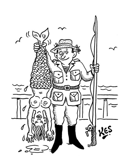 Angler poses with mermaid catch.