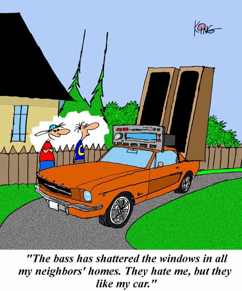 'The bass has shattered the windows in all my neigbor's homes.  They hate me, but they like my car.'
