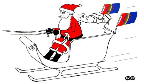 Santa Sleigh with Lapland Flags.