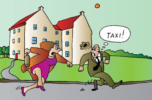 Man Running Away From Angry Wife.