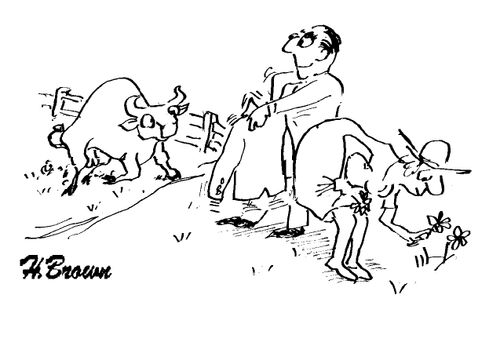 Matador lures a bull into attacking his wife.