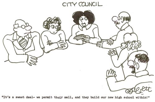 City Council: 'It's a sweet deal- we permit their mall, and they build our new high school within!'