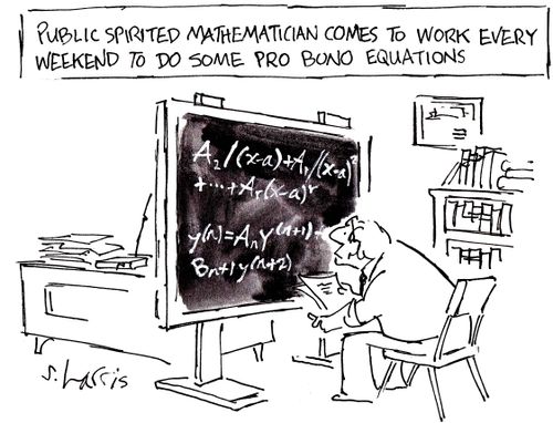 'Public spirited mathematician comes to work every weekend to do some pro bono equations'