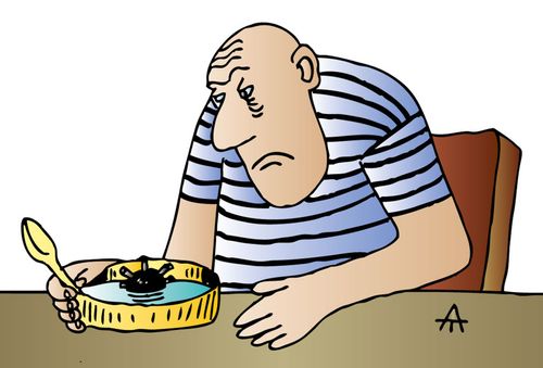 Sailor finds mine in his soup.
