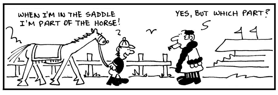 'When I'm in the saddle I'm part of the horse.' - 'Yes, but which part?'