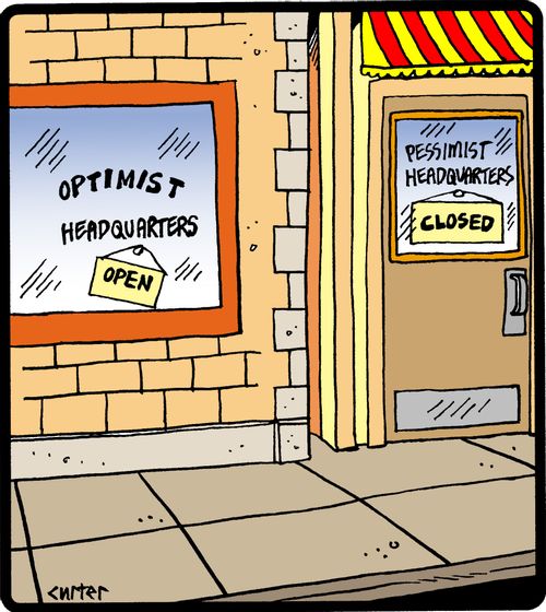 Optimist Headquarters 'Open', Pessimist Headquarters 'Closed'.