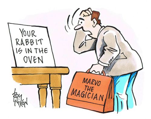 Note for Marvo the Magician - 'Your rabbit is in the oven.'