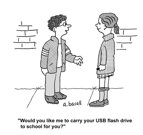 'Would you like me to carry your USB flash drive to school for you?'