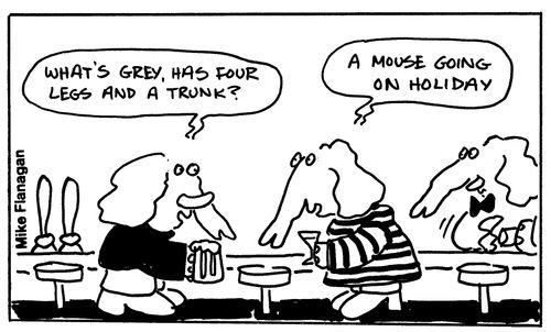 What's grey, has four legs and a trunk?
