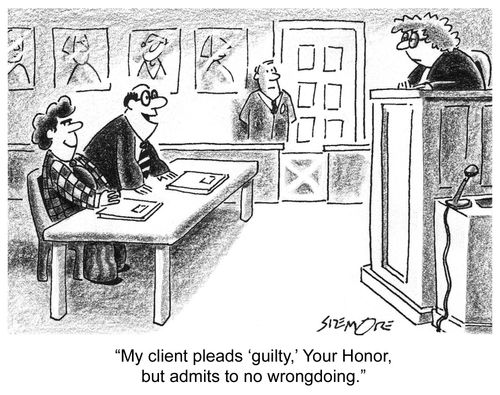 'My client pleads 'guilty,' Your Honor, but admits to no wrongdoing.'
