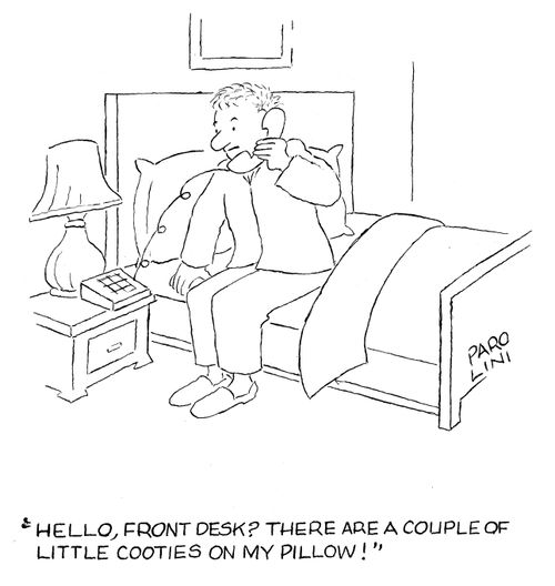 'Hello front desk? There are a couple of little cooties on my pillow!'