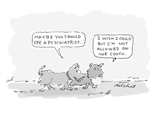 'Maybe you should see a psychiatrist.' 'I wish I could but I'm not allowed on the couch.'