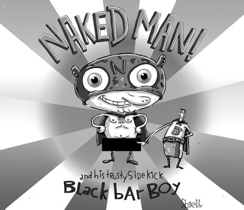 Naked Man and His Trusty Sidekick Black Bar Boy.