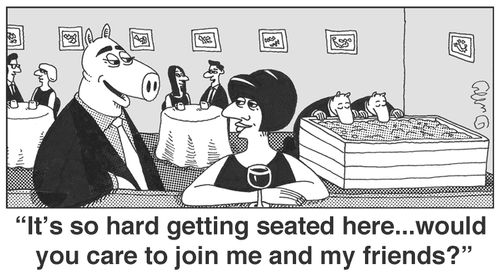 'It's so hard getting seated here... would you care to join me and my friends?'