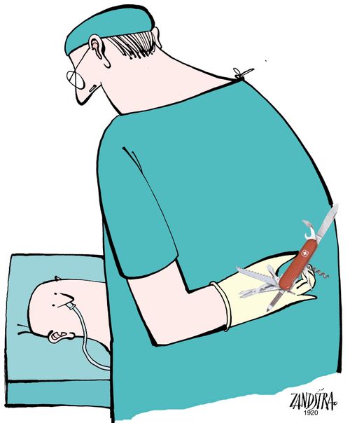 Surgeon with a pen knife.