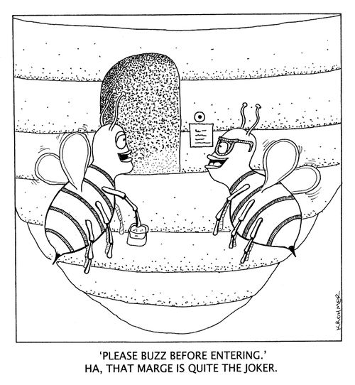 'Please buzz before entering.' That Marge is quite the joker.