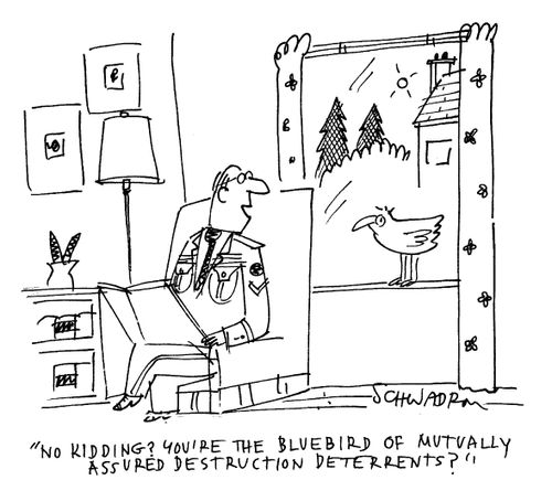 'No kidding? You're the bluebird of mutually assured destruction deterrants?'