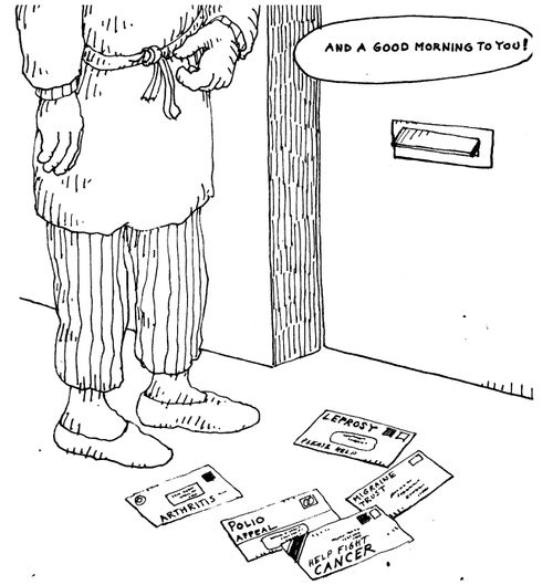Polio appeal,help fight cancer, junk mail - "And a good morning to you."