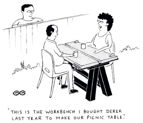 'This is the workbench I bought Derek last year to make our picnic table.'