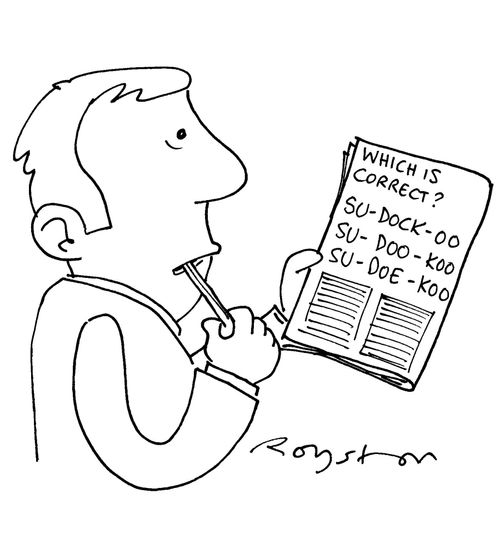 Newspaper reads: Which is correct? Su-dock-oo; Su-doo-koo; Su-doe-ku.'