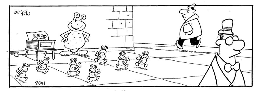 Alien babies run round the streets while everyone ignores them.