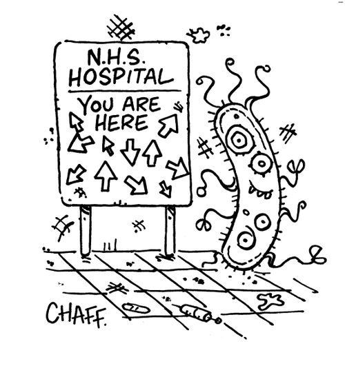 NHS hospital - all over the place.
