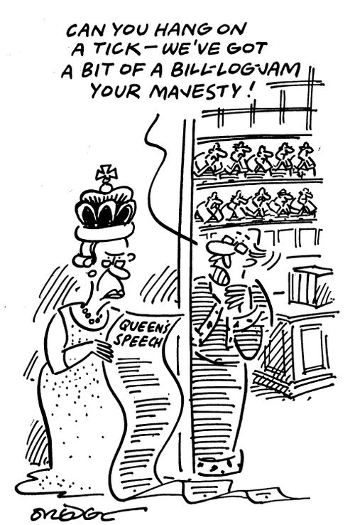 'Can you hang on a minute - we've got a bit of a bill log-jam, your majesty.'