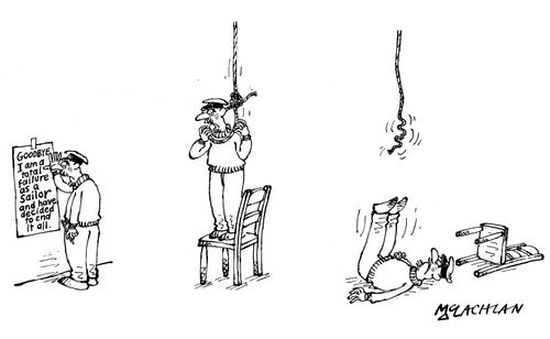 Failed sailor decides to end it all but the knot on his noose comes undone.