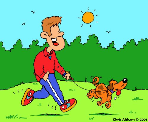 Man walking his dog (colour)