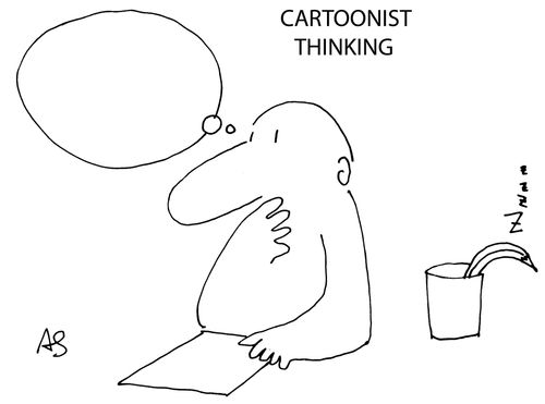 Cartoonist Thinking Whilst His Pencil Snoozes.