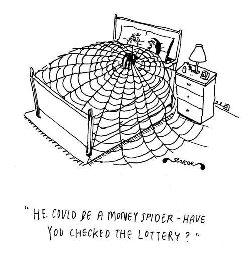 'He could be a money spider - Have you checked the lottery?'