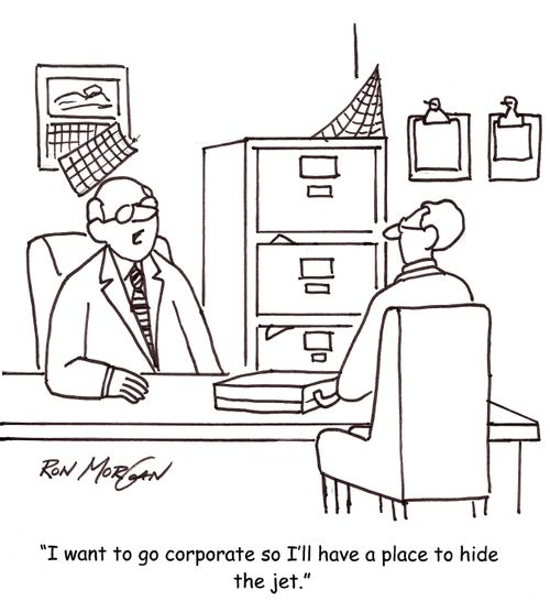 'I want to go corporate so I'll have a place to hide the jet.'