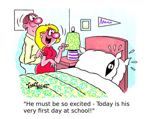 'He must be so excited - Today is his very first day at school!'