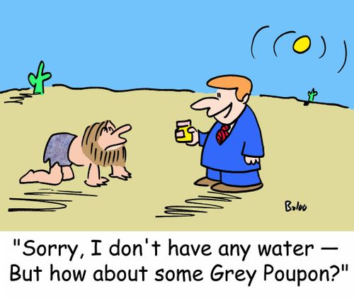'Sorry, I don't have any water -- But how about some Grey Poupon?'