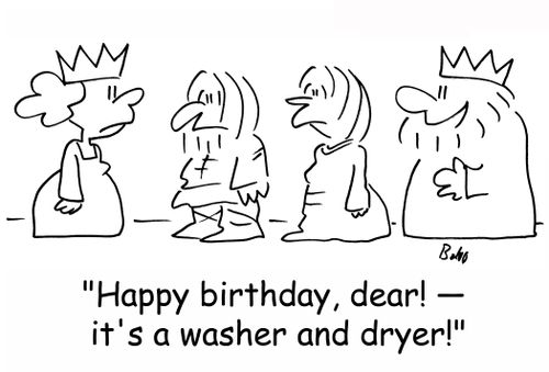'Happy birthday, dear! -- it's a washer and dryer!'