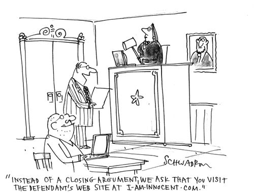 'Instead of a closing argument, we ask that you visit the defendent's website at i-am-innocent.com.'