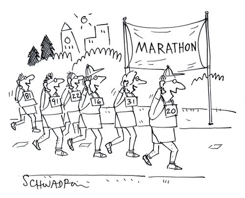 Marathon Runners all on the phone.
